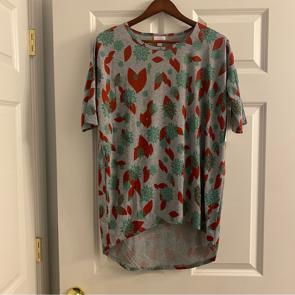 NWT LuLaRoe Irma Oversized Shirt Grey Floral Size XX-Small